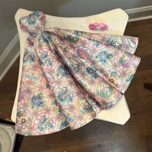 Barbie doll silky dragon themed multicolored ballgown dress & heels